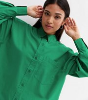 New Look Petite Green Poplin Oversized Shirt
